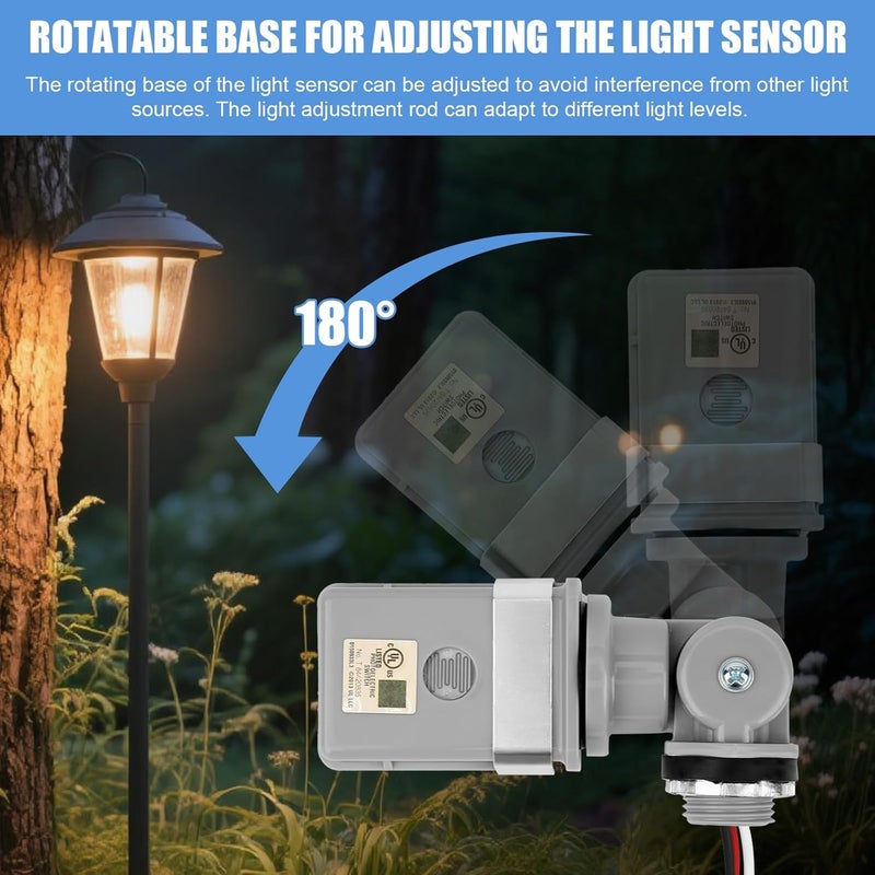 BTFO Photocell Sensor for Outdoor Lights, 120VAC 50/60Hz Controls Lighting Dusk to Dawn IP54 Waterproof Photoelectric Switch with Swivel Mount for LED/Halogen/CFL in Street Yard Landscape - Image 4